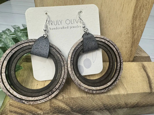 Truly Olive Multi Layer Wood Hoop Earrings - Earrings Dangle Earrings