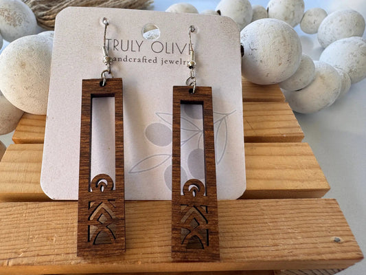 Truly Olive Lightweight Ornate Wood Mandala Earrings - Earrings Dangle Earrings