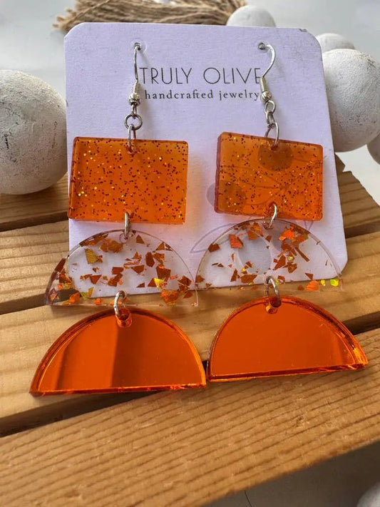 Truly Olive Sparkly Fall Geometric Dangles - Earrings Dangle Earrings
