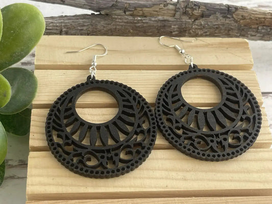 Truly Olive Lightweight Circle Wood Mandala Earrings - Earrings Dangle Earrings