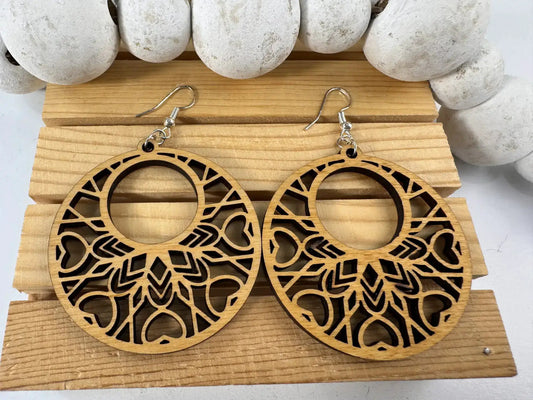 Truly Olive Boho Mandala Wooden Earrings - Earrings Dangle Earrings