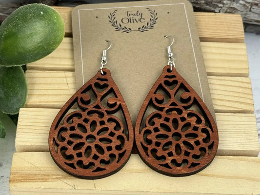 Truly Olive Natural Wooden Earrings - Earrings Dangle Earrings