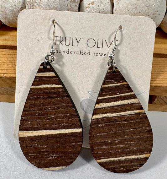 Truly Olive Dark Mocha Exotic Cafe Collection Wood Earrings - Earrings Dangle Earrings