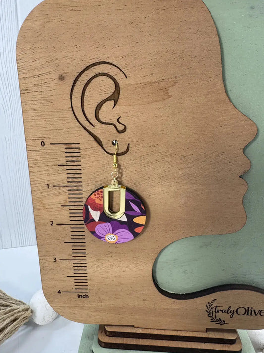 Truly Olive Flower Pattern Wood Earrings Gift For Her - Earrings Dangle Earrings