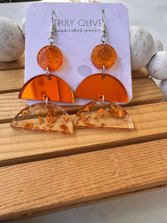 Truly Olive Orange Confetti Sparkle Dangle Earrings - Earrings Dangle Earrings