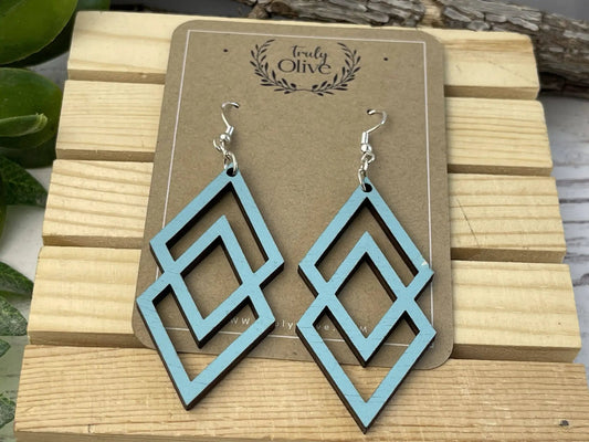 Truly Olive Antique Wood Connected Triangle Earrings - Earrings Dangle Earrings