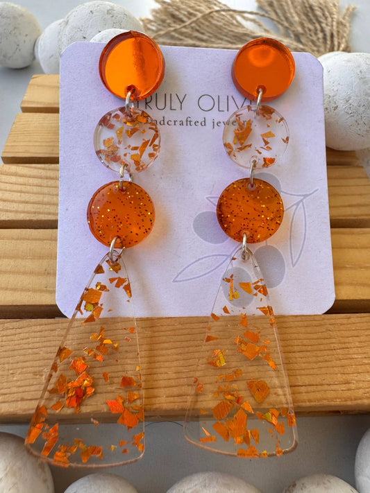 Truly Olive Orange Confetti and Orange Glitter Acrylic Dangle Earrings - Earrings Dangle Earrings
