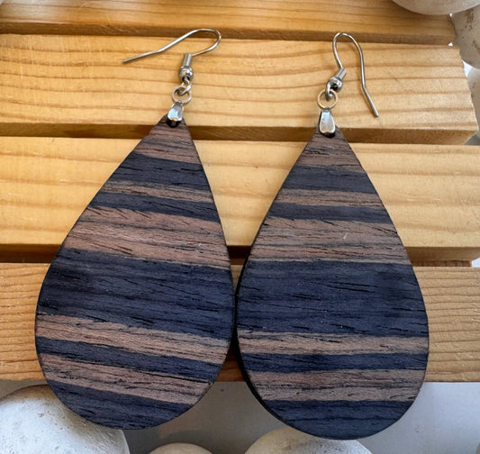Truly Olive Blue Walnut Exotic Cafe Collection Wood Earrubgs - Earrings Hoop Earrings