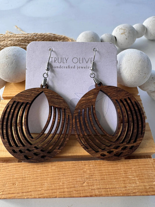Truly Olive Circle Wooden Lightweight Earrings - Earrings Dangle Earrings