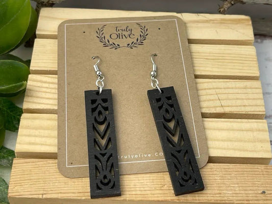 Truly Olive Rectangle Mandala Earrings Lightweight Wood Earrings - Earrings Dangle Earrings