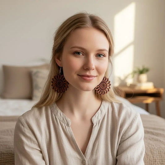 Truly Olive Bohemian Wood Earrings - Earrings Dangle Earrings