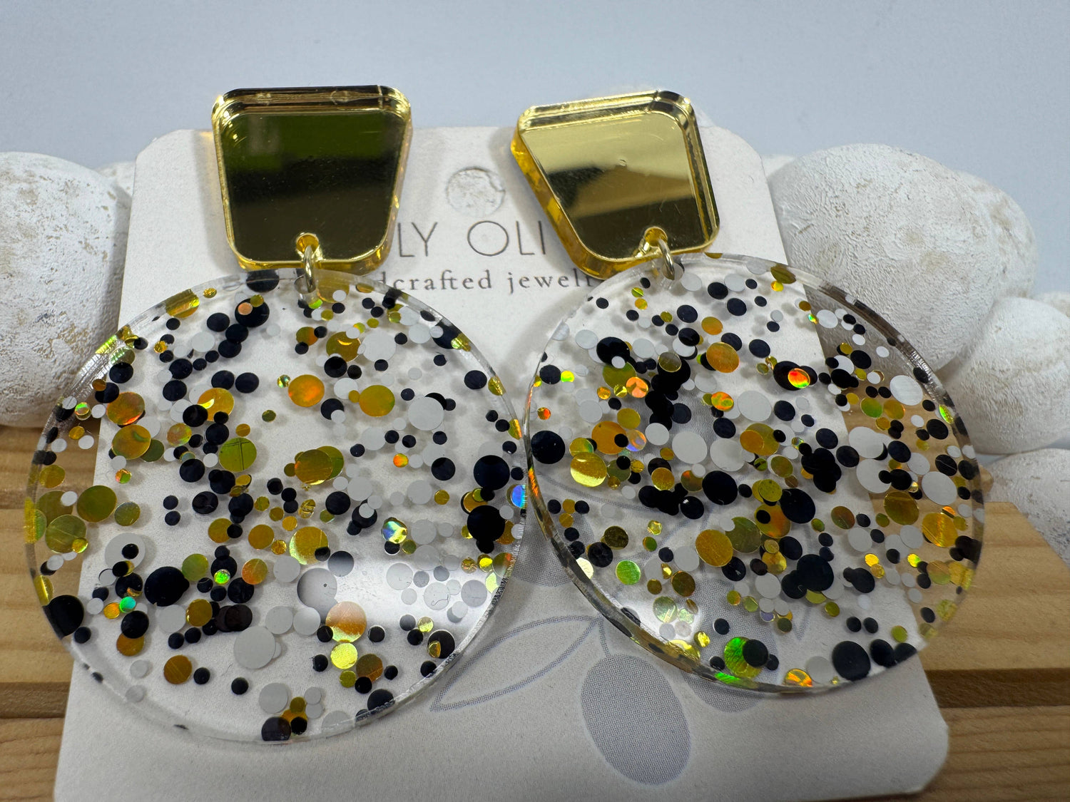 Golden Holiday Sparkle Dangle Earrings