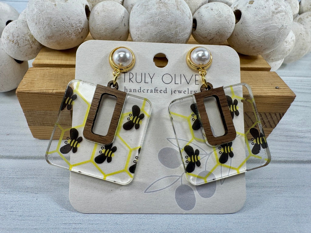 Yellow Bumble Bee Dangle Drop Earrings