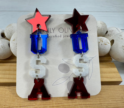 Patriotic Lettered USA Earring Dangles