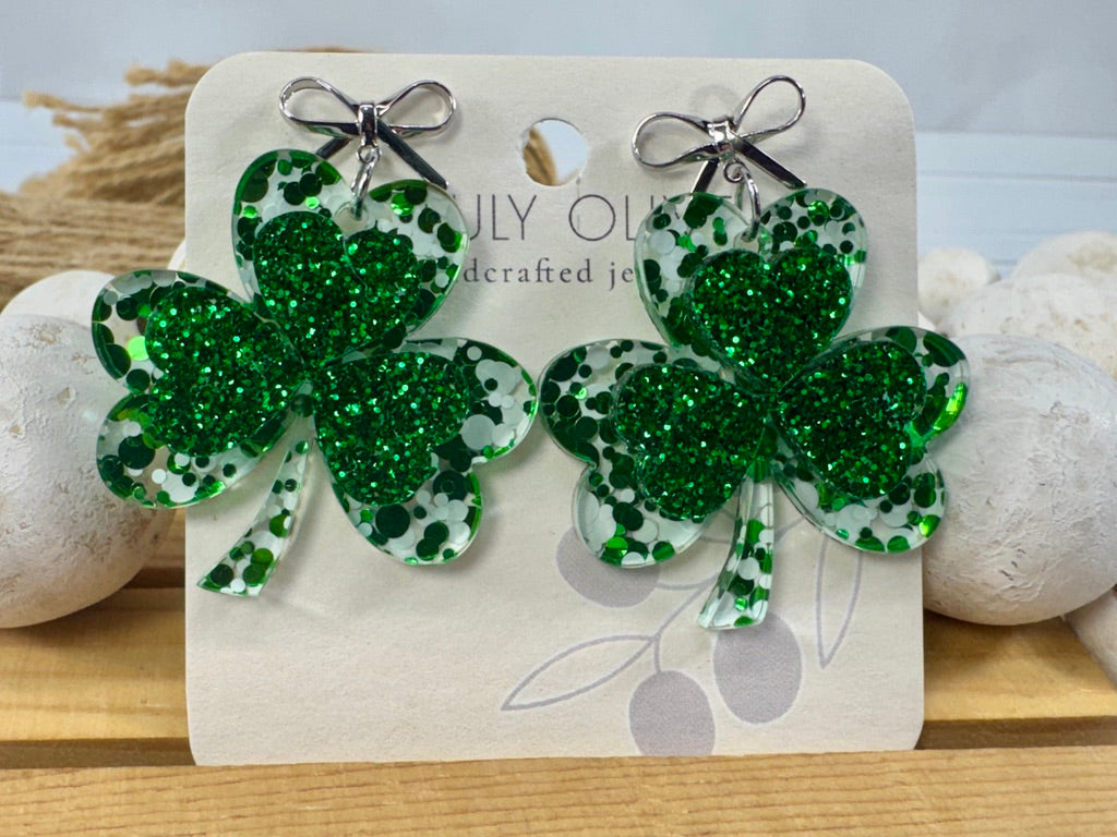 St Patty's Day 4 Leaf Clover Dangle Earrings