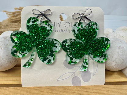 St Patty's Day 4 Leaf Clover Dangle Earrings