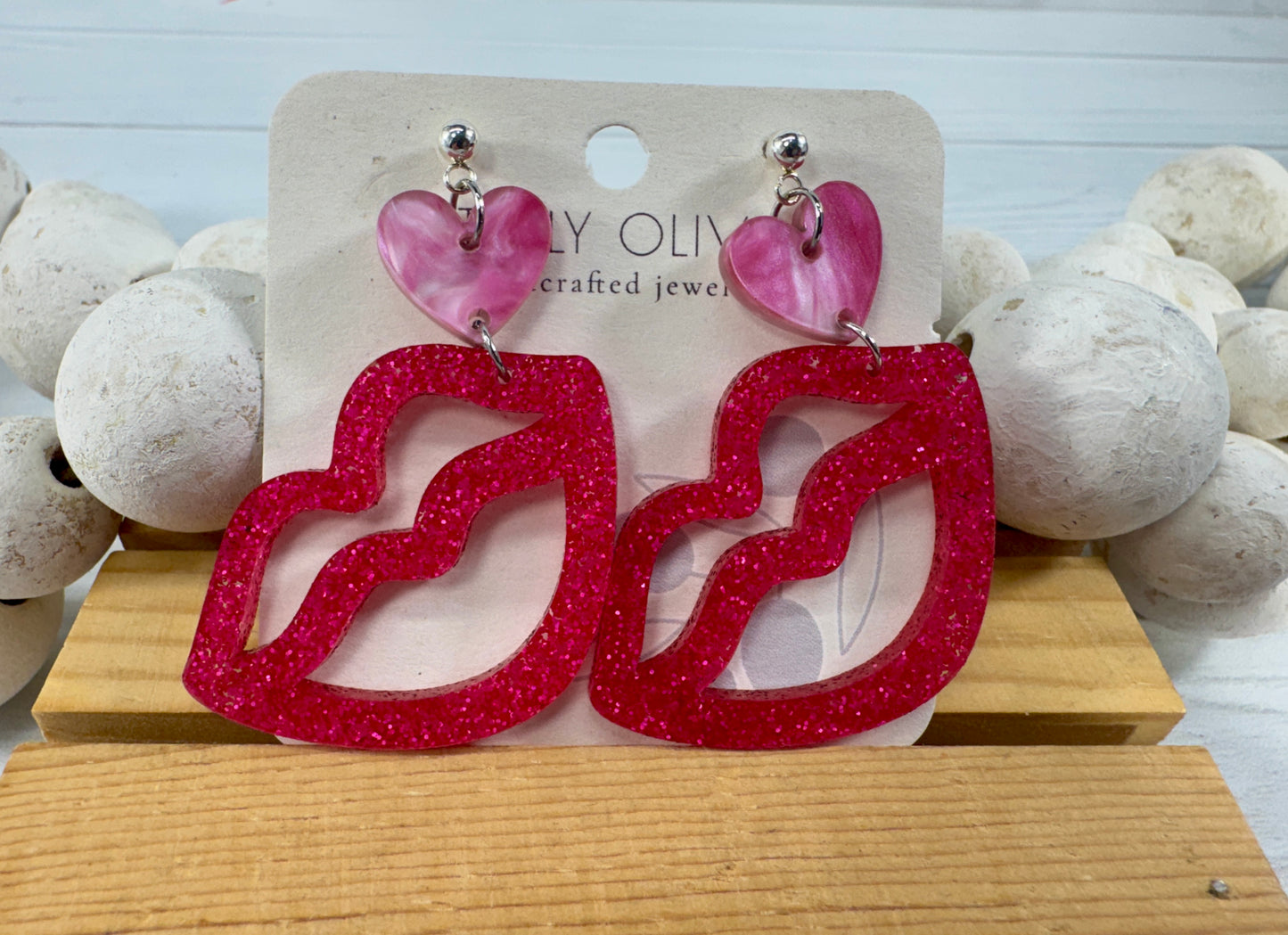 Hot Pink and Light Pink Lip and Heart Earrings