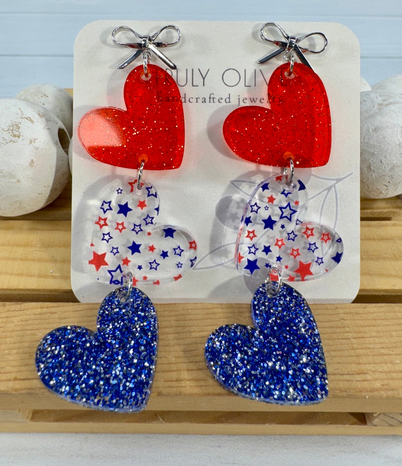 Red White and Blue Heart Dangles