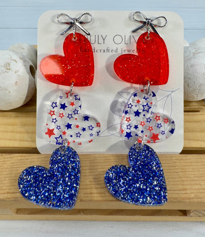 Red White and Blue Heart Dangles