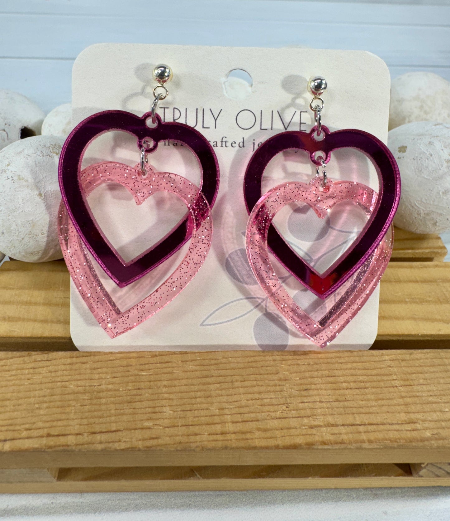 Connected Pink Double Heart Earrings