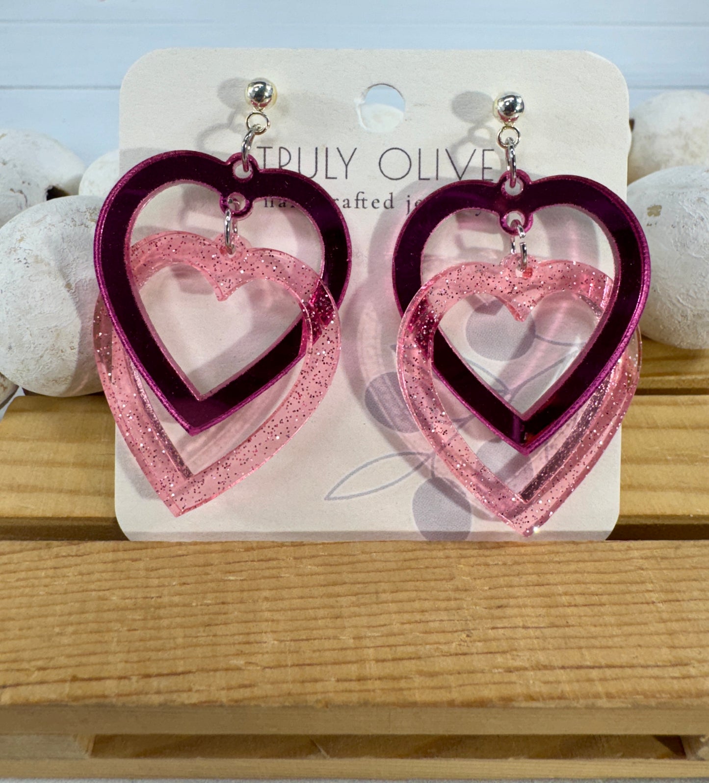 Connected Pink Double Heart Earrings