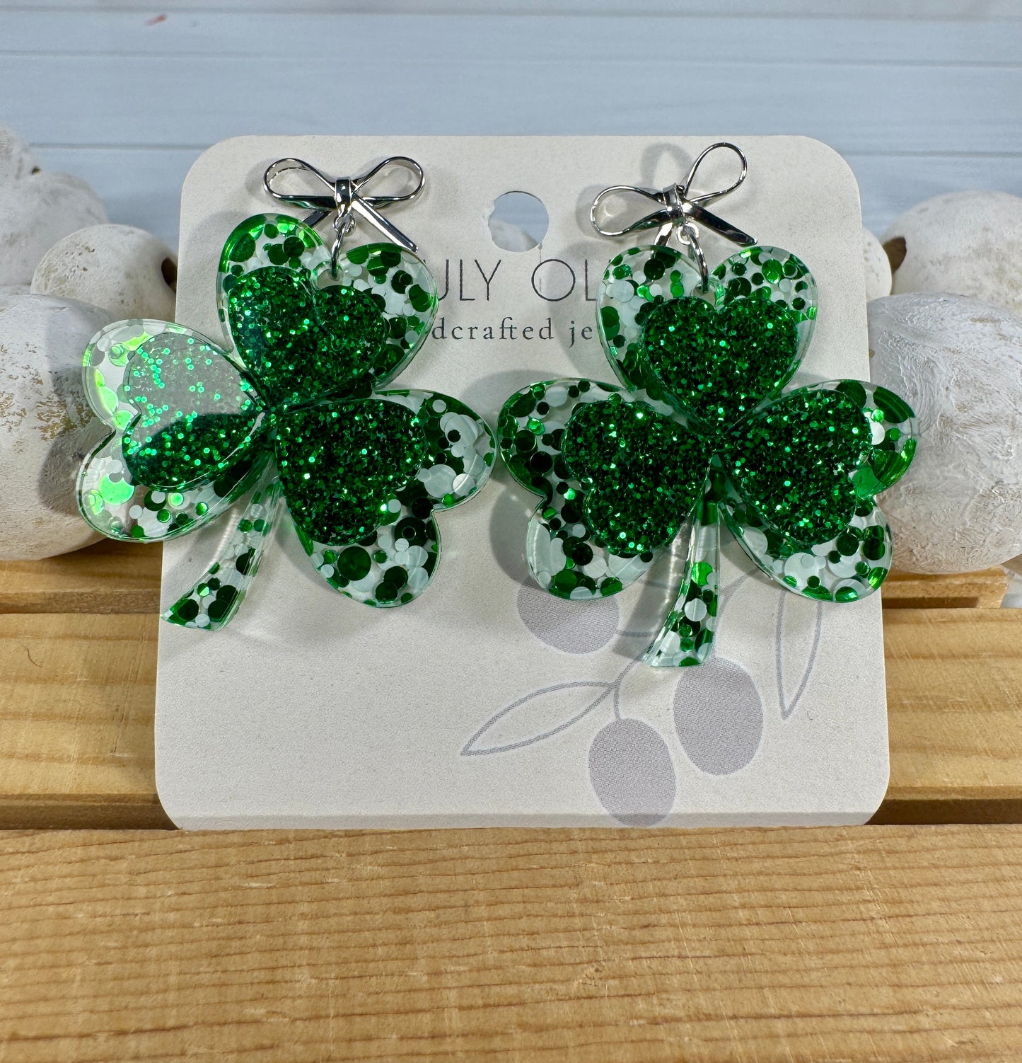 St Patty's Day 4 Leaf Clover Dangle Earrings