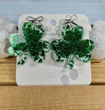 St Patty's Day 4 Leaf Clover Dangle Earrings