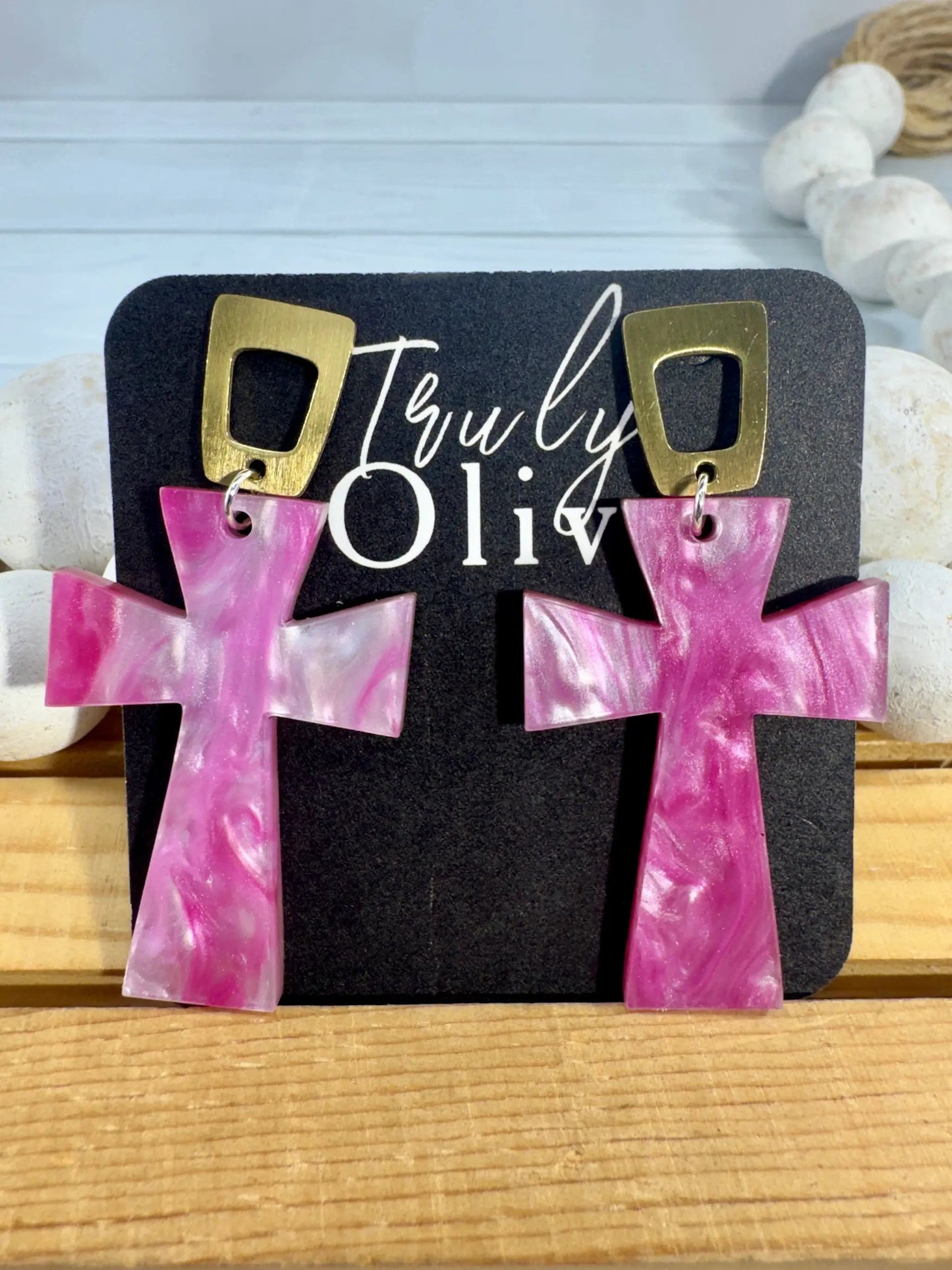 Trulyolive Shimmery Glossy Cross Earrings – Statement Faith Jewelry - Earrings