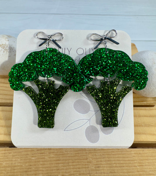 Shiny Shimmery Broccoli Earrings