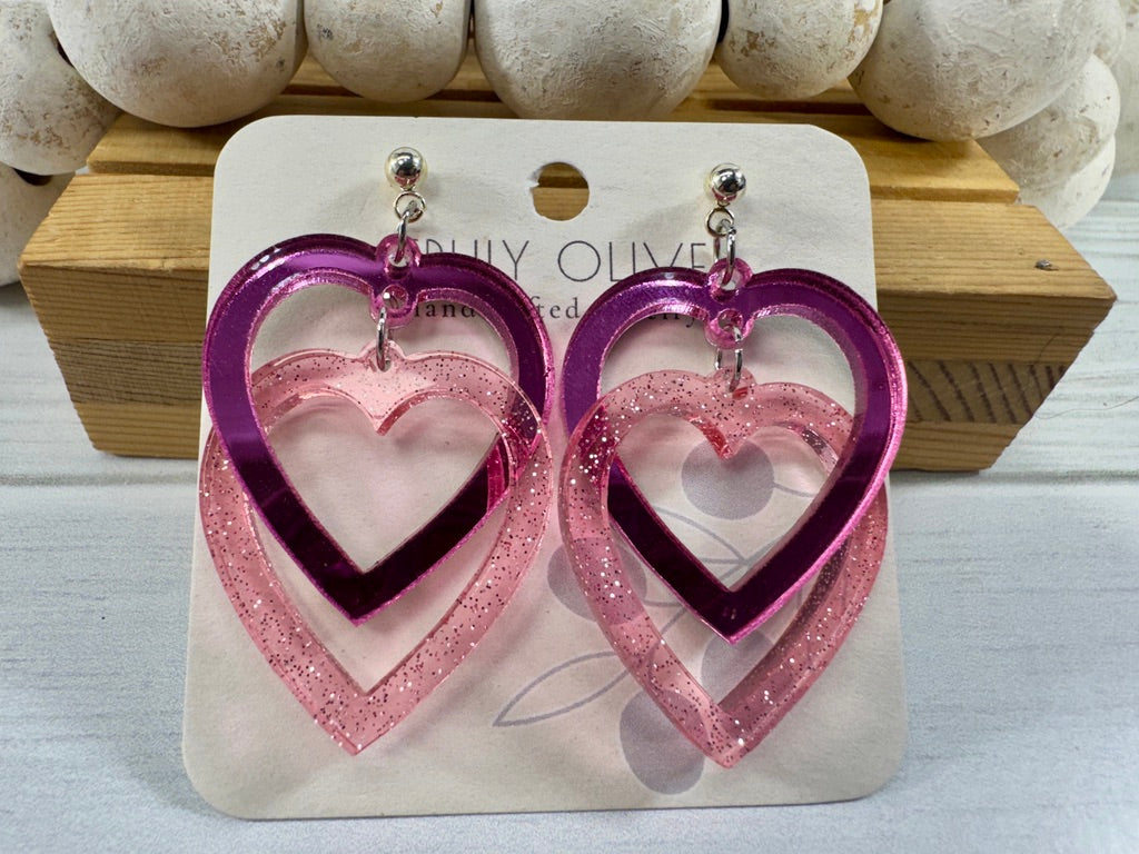 Connected Pink Double Heart Earrings