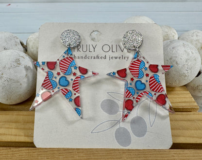 Star Spangled Patriotic Star Post Back Earrings