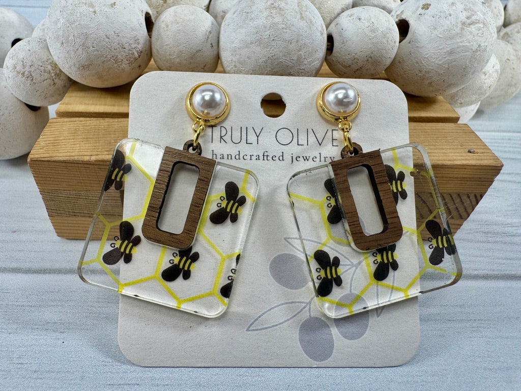 Yellow Bumble Bee Dangle Drop Earrings