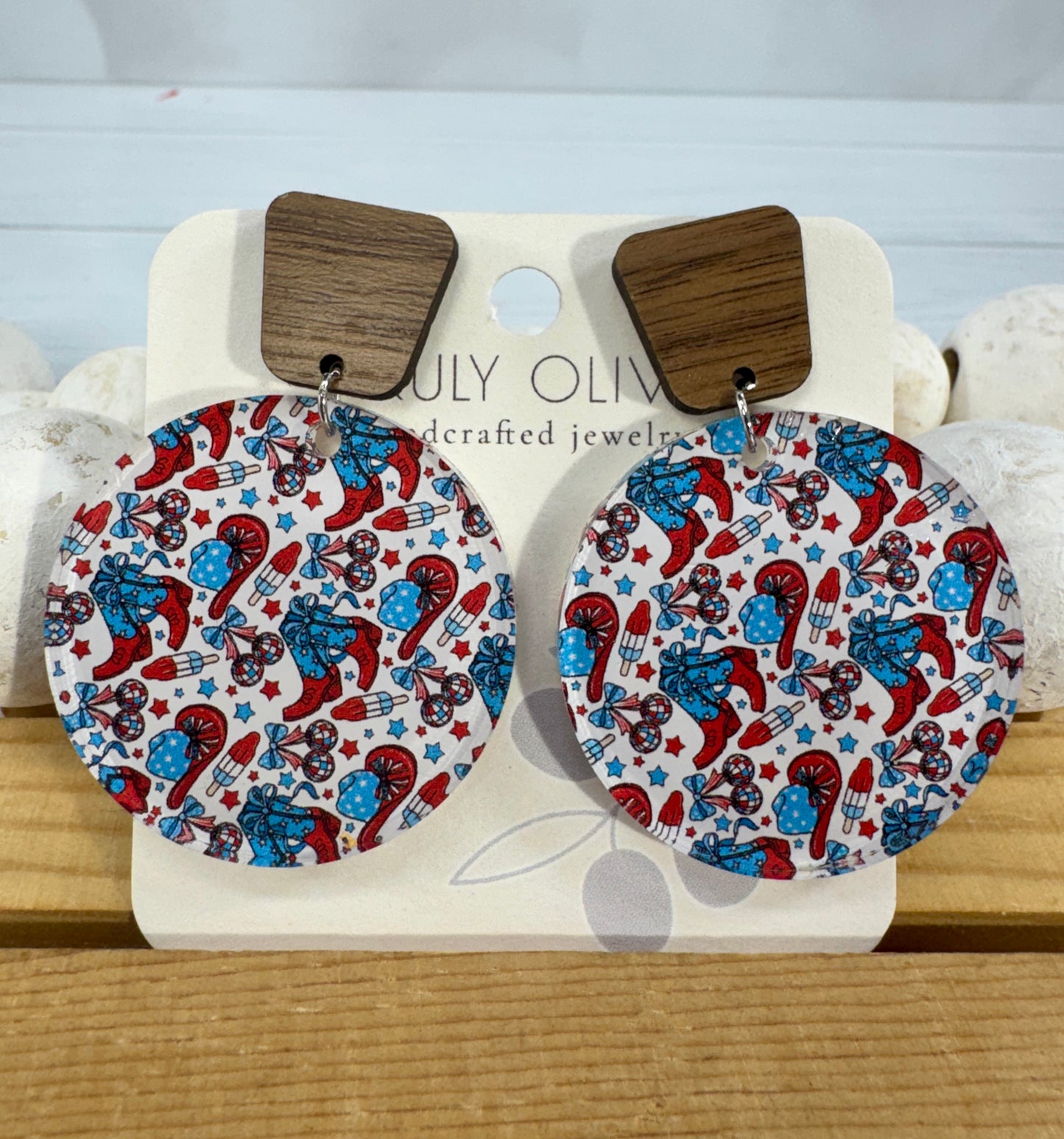 Patriotic Tiered Western Boots and Hat Post Back Earrings