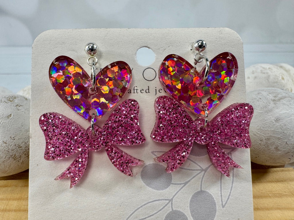 Heart Bows Dangle Earrings
