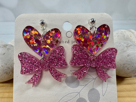 Heart Bows Dangle Earrings