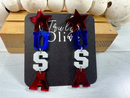 Patriotic Lettered USA Earring Dangles