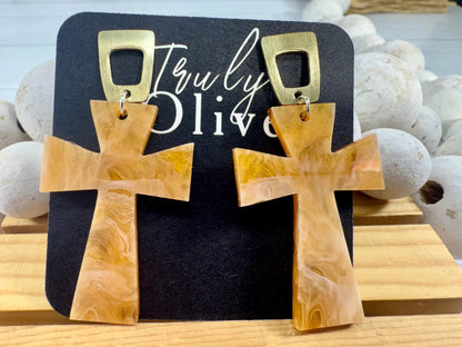 Trulyolive Shimmery Glossy Cross Earrings – Statement Faith Jewelry - Earrings