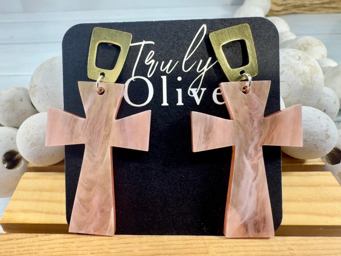 Trulyolive Shimmery Glossy Cross Earrings – Statement Faith Jewelry - Earrings