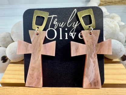 Trulyolive Shimmery Glossy Cross Earrings – Statement Faith Jewelry - Earrings