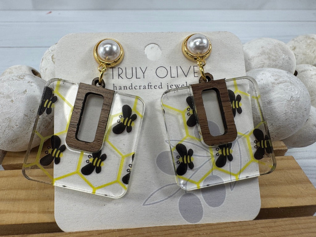 Yellow Bumble Bee Dangle Drop Earrings