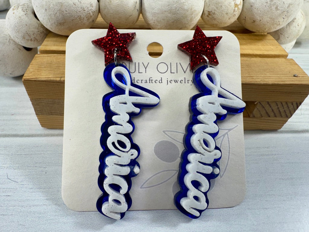 Patriotic America Earrings — Red, White and Blue Statement Jewelry