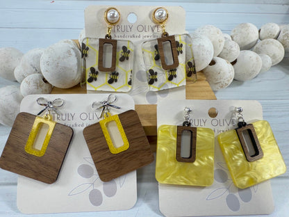 Yellow Bumble Bee Dangle Drop Earrings