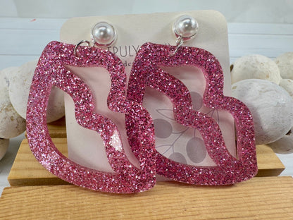 Hot Pink and Light Pink Lip and Heart Earrings