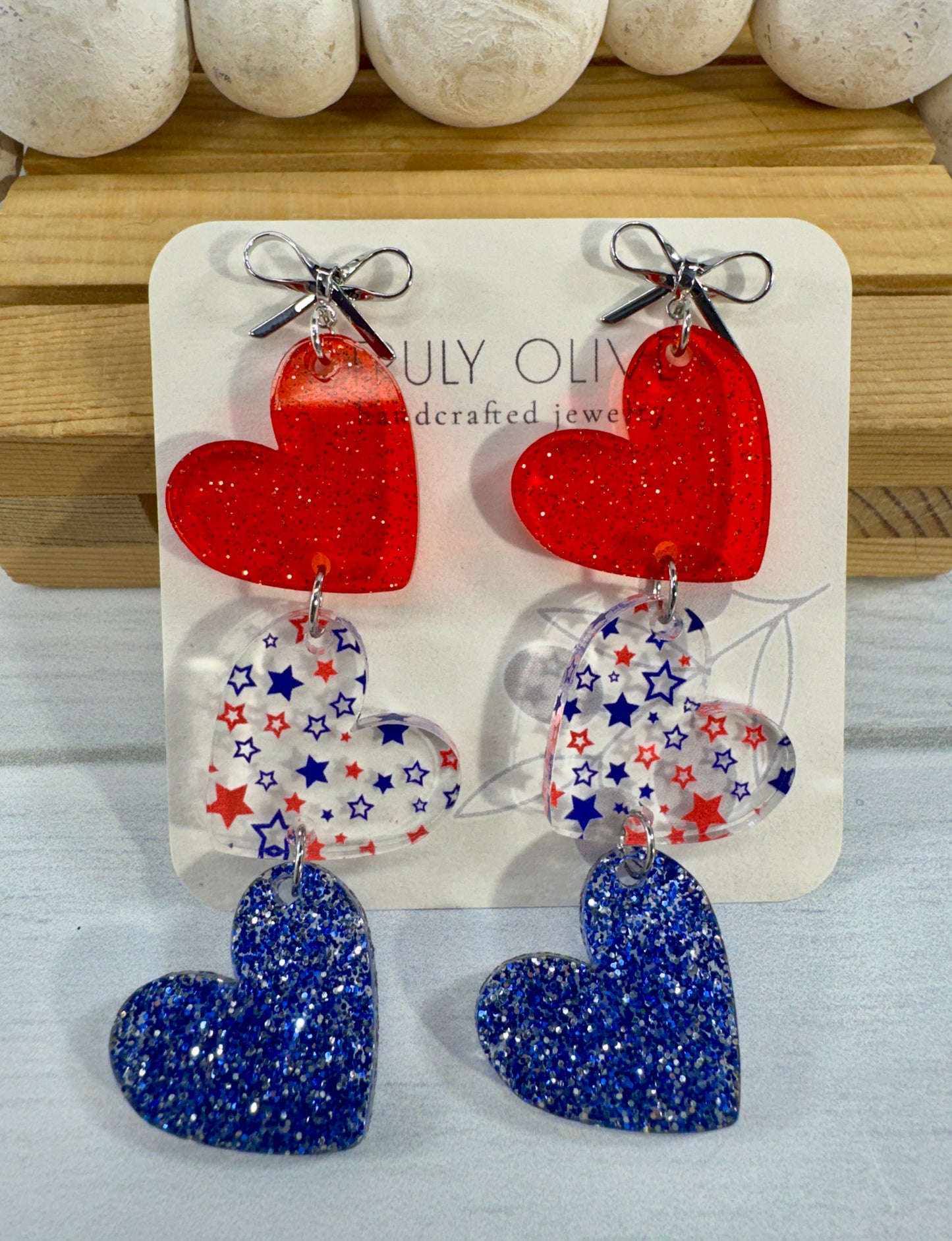 Red White and Blue Heart Dangles
