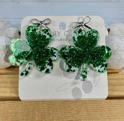 St Patty's Day 4 Leaf Clover Dangle Earrings