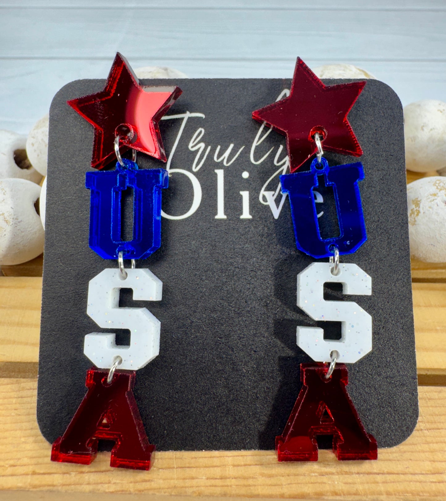 Patriotic Lettered USA Earring Dangles