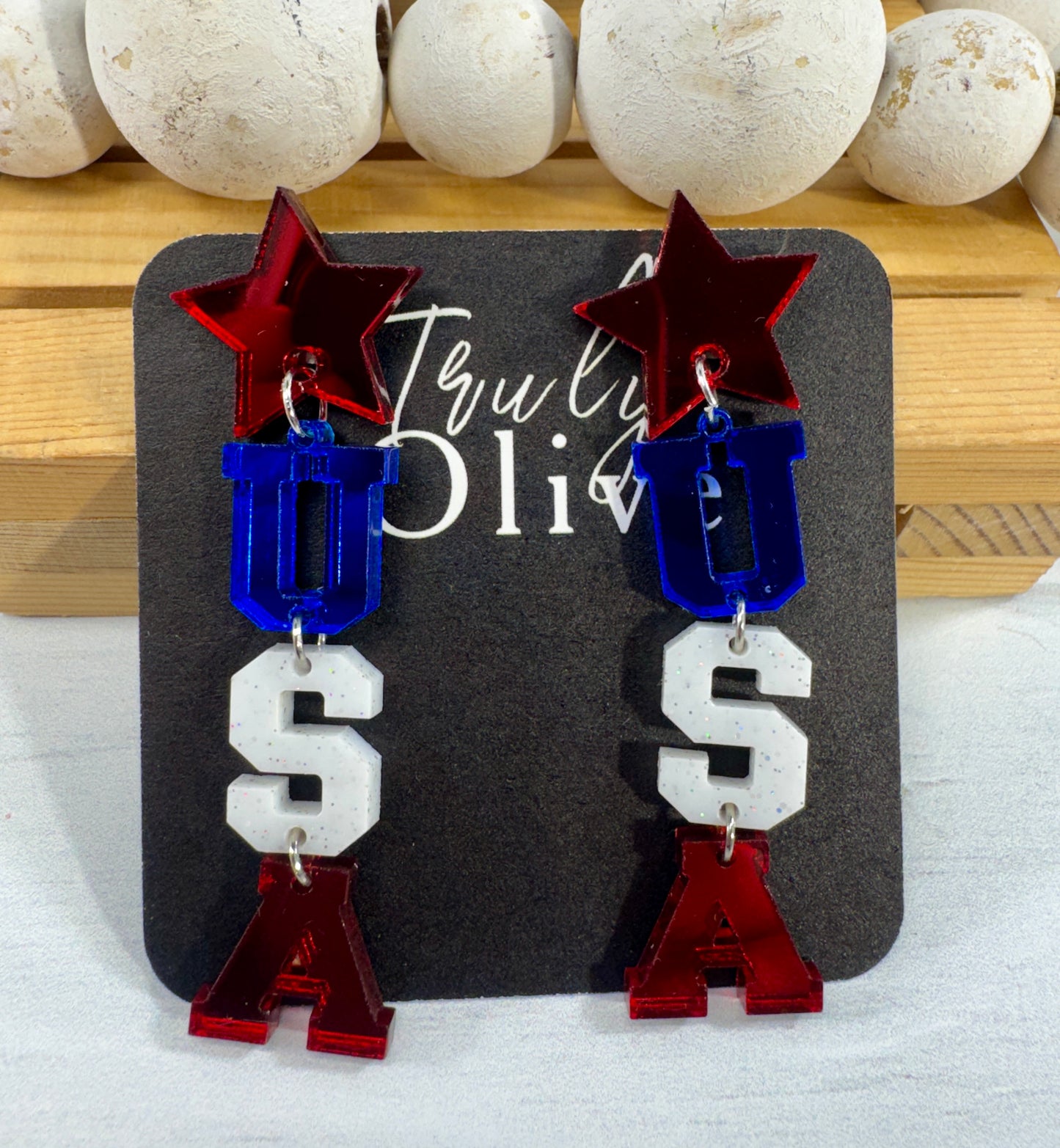 Patriotic Lettered USA Earring Dangles