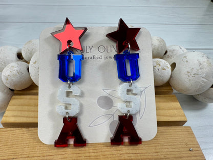 Patriotic Lettered USA Earring Dangles