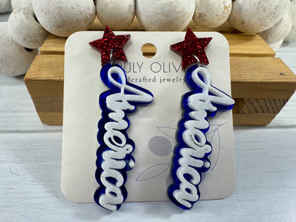 Patriotic America Earrings — Red, White and Blue Statement Jewelry