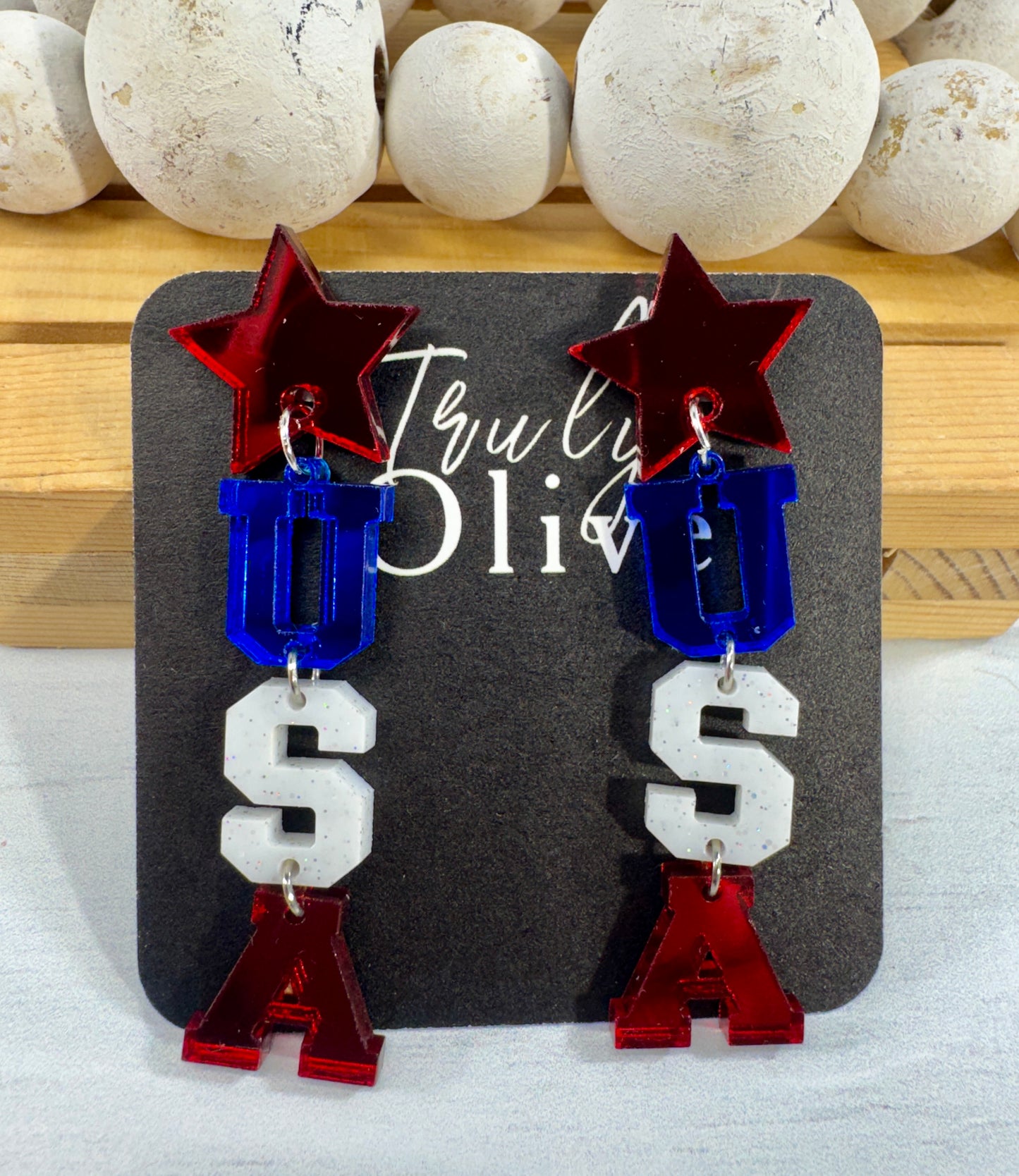 Patriotic Lettered USA Earring Dangles